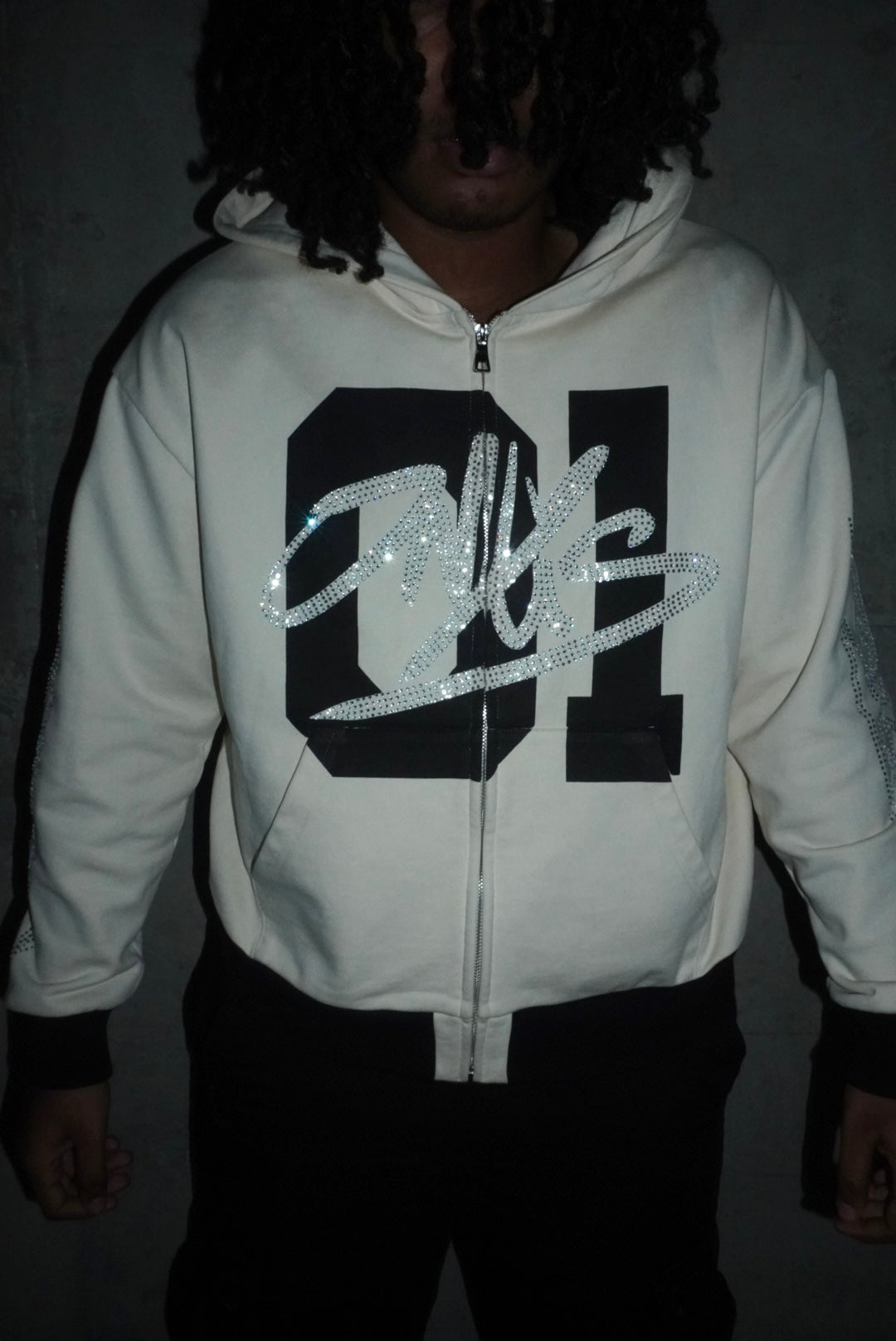 Only Us Rhinestone Zip Up